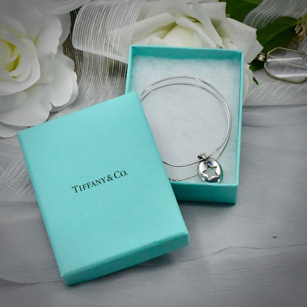 Tiffany & Co 925 Sterling Silver Stencil Star Cutout Pendant 16" Chain With Box